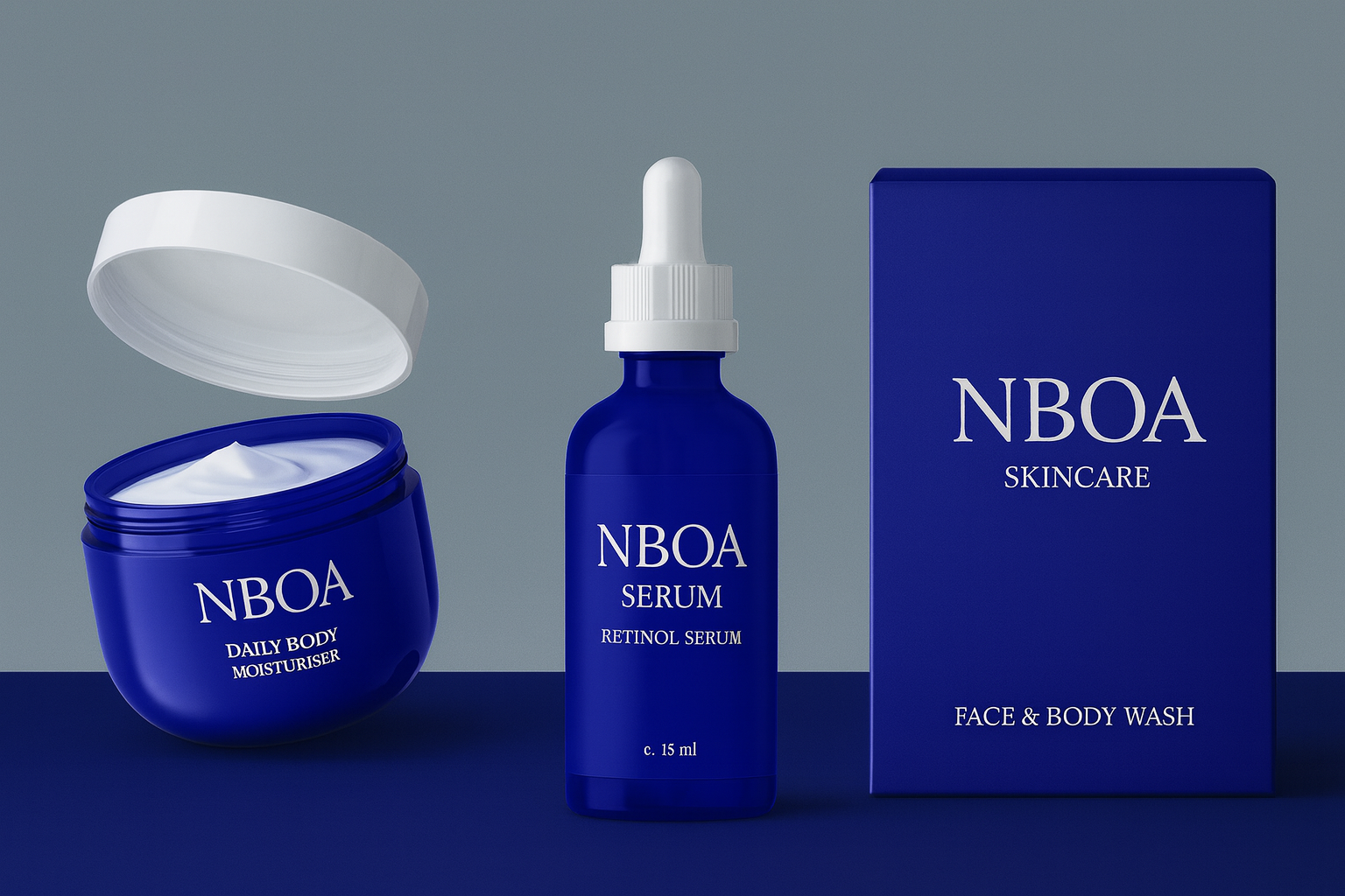 NBOA Skincare For Her product surrounded by aloe and chamomile – botanical moisturizer for skin hydration.