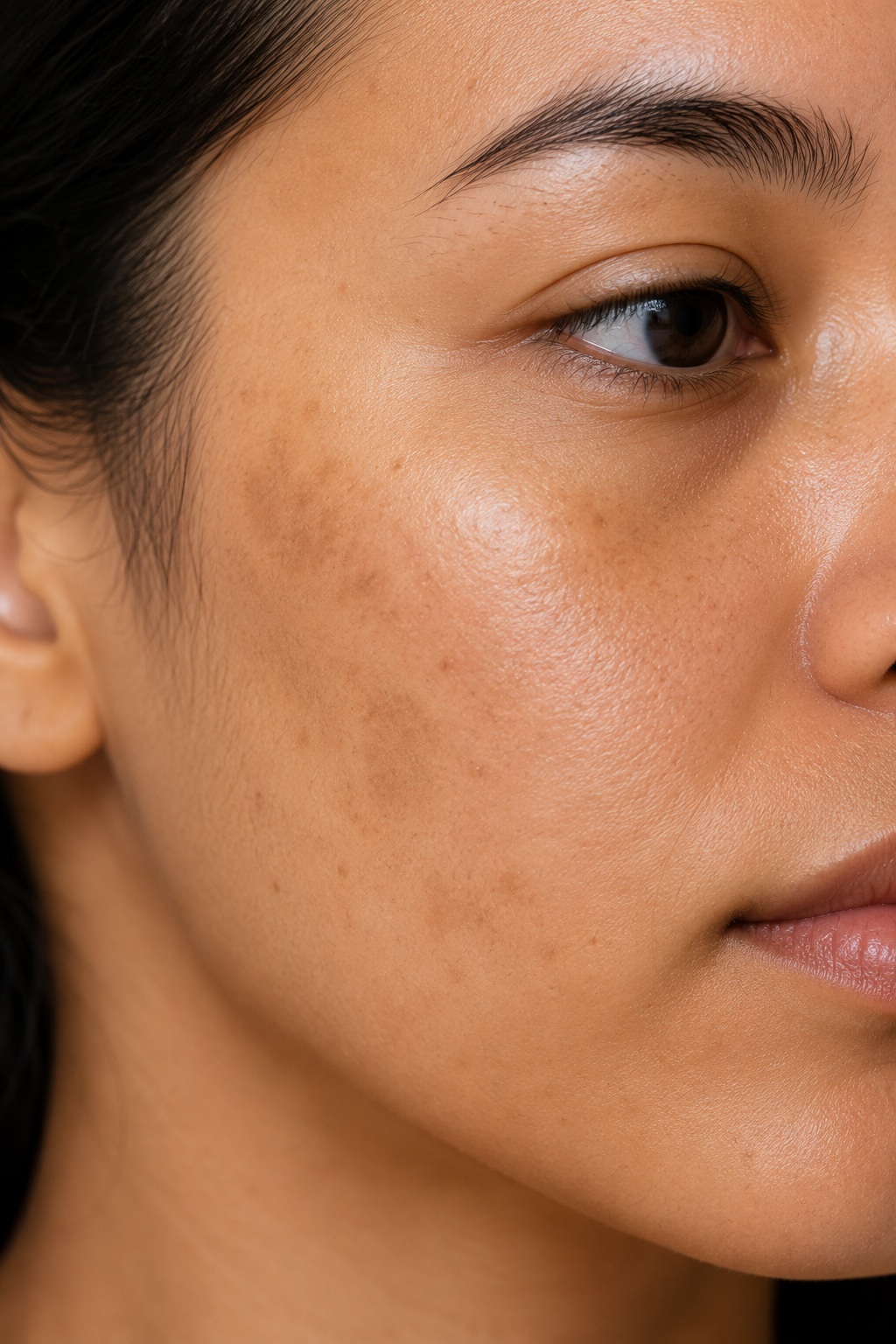 Close up of natural skin showing uneven skin tone