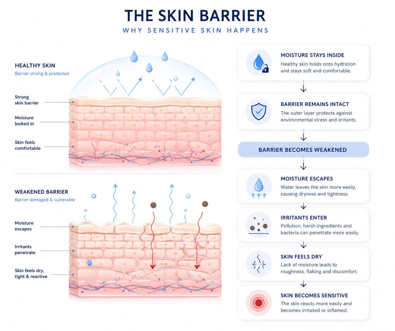 Diagram explaining sensitive skin and the skin barrier